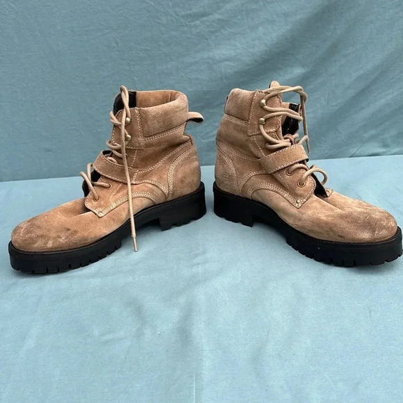 NWOT All Saints Paulina Suede Buckle Boots Desert Sand Sz US 8 /EU 38 MSRP $389 - Picture 2 of 12